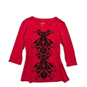 vintage y2k vampire core / whimsy goth red 3/4 sleeve top < 3